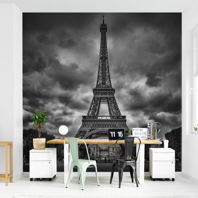 Wallpapers Eiffel Tower In Front Of Clouds In Black And White