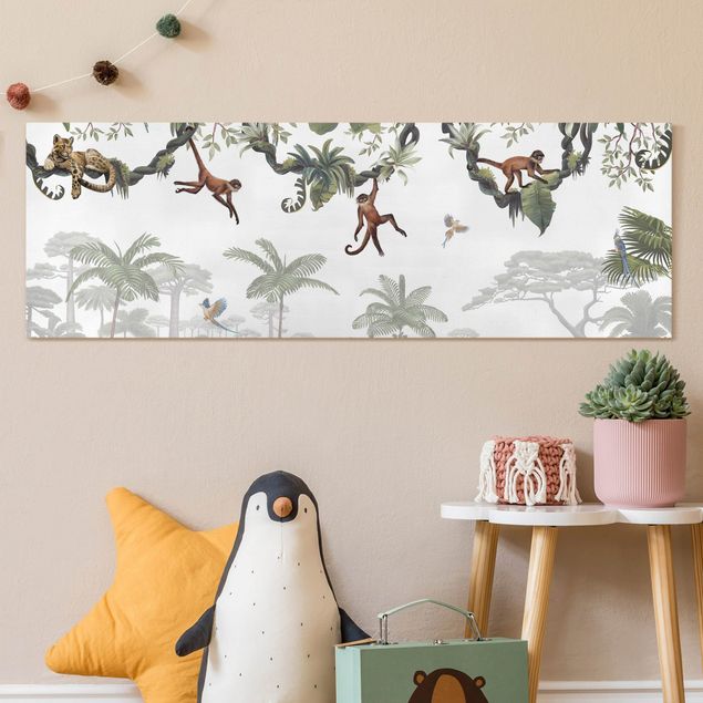 Print on canvas - Cheeky monkeys in tropical canopies - Panorama 3:1