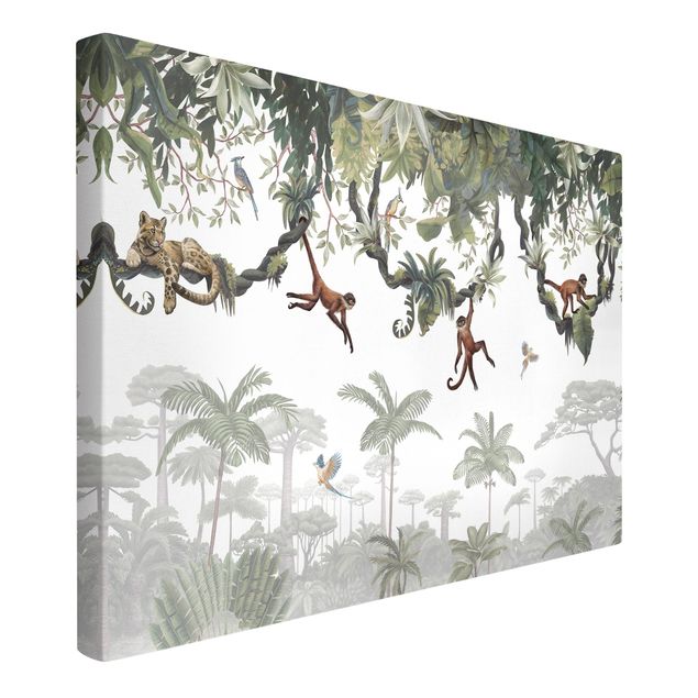 Print on canvas - Cheeky monkeys in tropical canopies - Landscape format 3:2