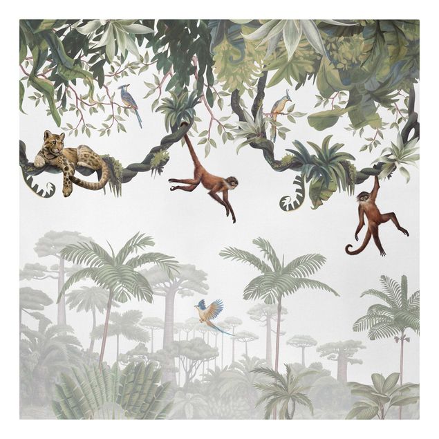 Print on canvas - Cheeky monkeys in tropical canopies - Square 1:1
