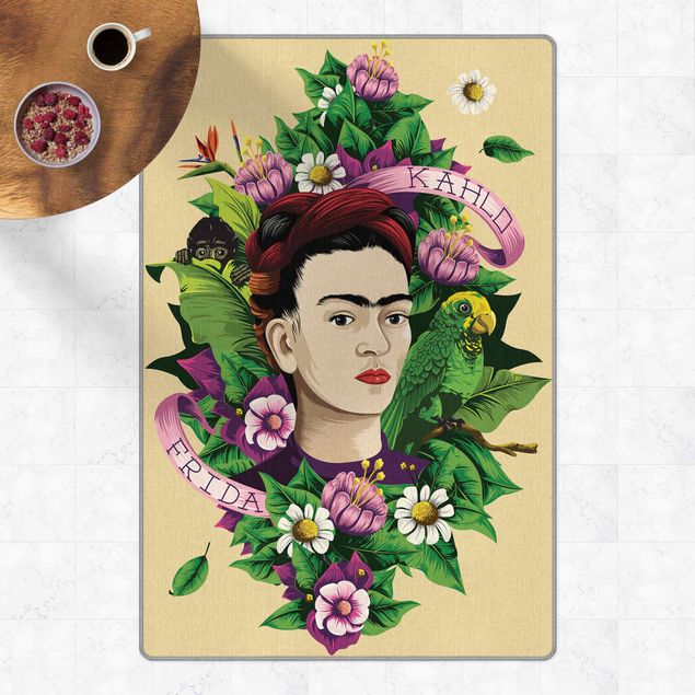 Flower Rugs Frida Kahlo - Frida, Monkey and Parrot