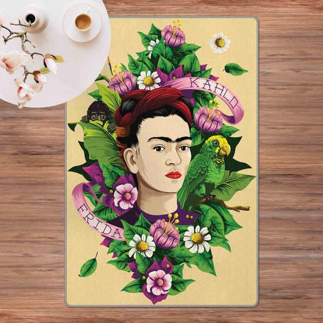 white mats Frida Kahlo - Frida, Monkey and Parrot