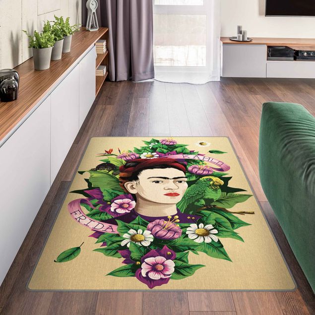 contemporary rugs Frida Kahlo - Frida, Monkey and Parrot