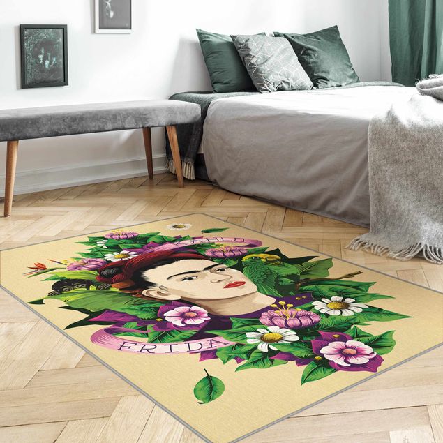 nature inspired rugs Frida Kahlo - Frida, Monkey and Parrot