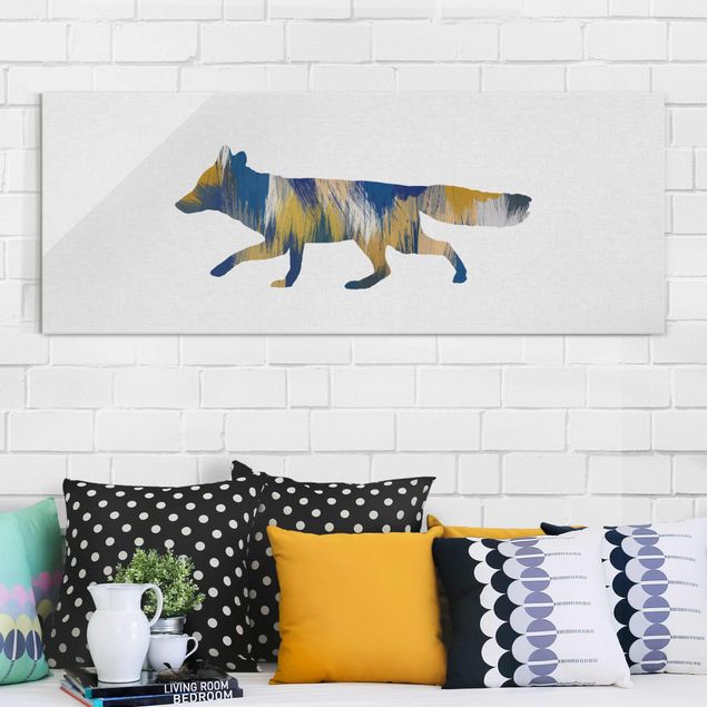 Glas Magnetboard Fox In Blue And Yellow