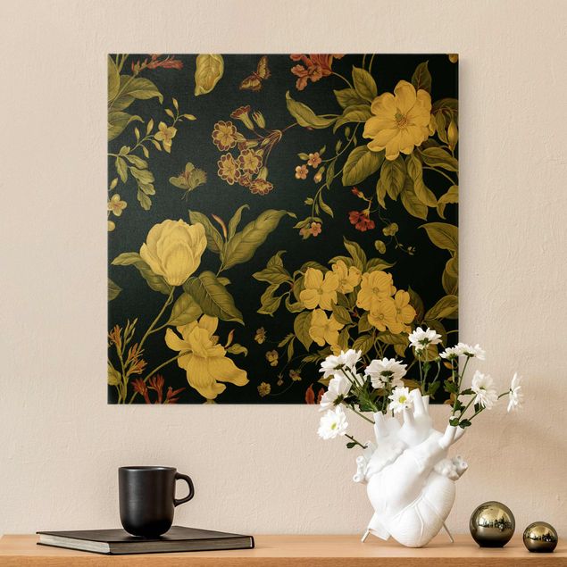 Print on canvas - Garden Flowers On Black I