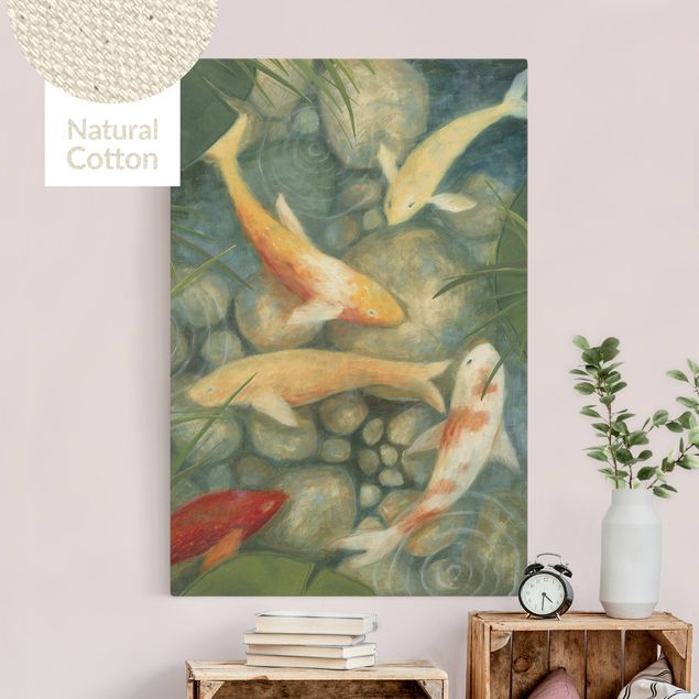 Natural canvas print - Yellow Koi Fish In Garden Pond - Portrait format 2:3