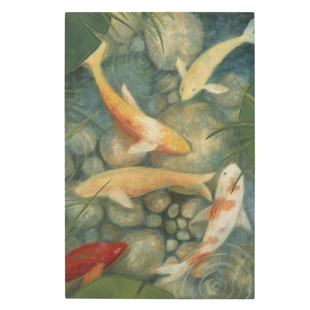 Natural canvas print - Yellow Koi Fish In Garden Pond - Portrait format 2:3