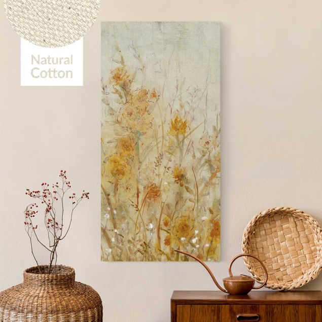 Natural canvas print - Yellow Meadow Of Wild Flowers - Portrait format 1:2