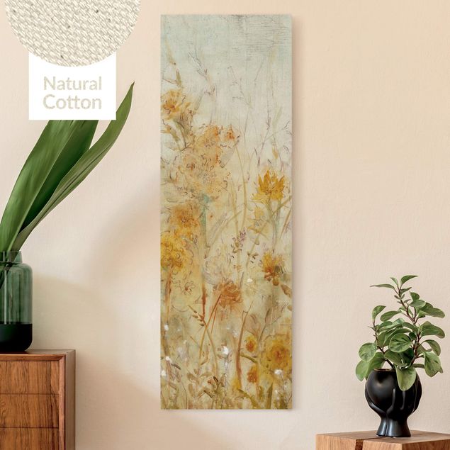 Natural canvas print - Yellow Meadow Of Wild Flowers - Portrait format 1:3