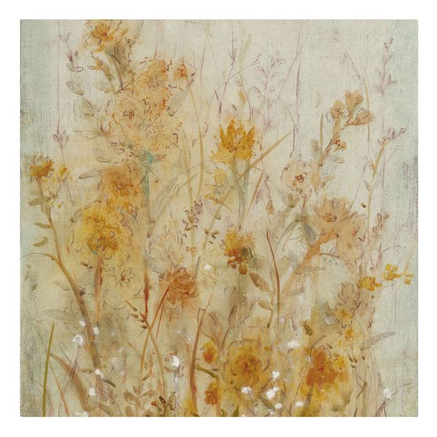 Natural canvas print - Yellow Meadow Of Wild Flowers - Square 1:1