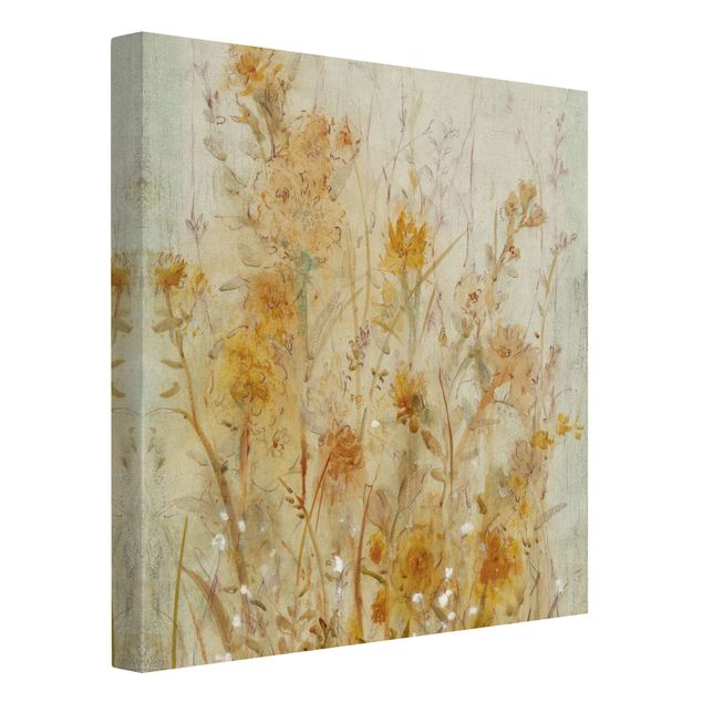 Natural canvas print - Yellow Meadow Of Wild Flowers - Square 1:1
