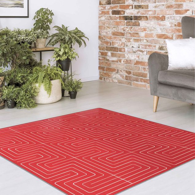 washable rugs Geometrical Waves Red