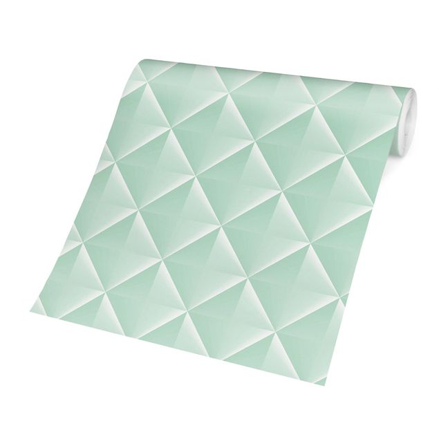 Walpaper - Geometric 3D Diamond Pattern In Mint