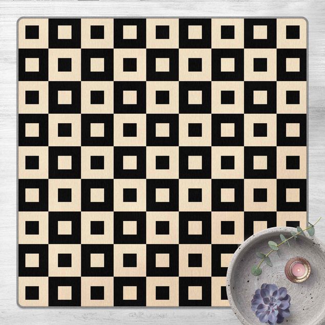 Beige rugs Geometrical Pattern of Black and Beige squares