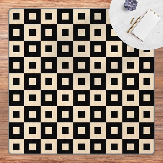 Cream rugs Geometrical Pattern of Black and Beige squares