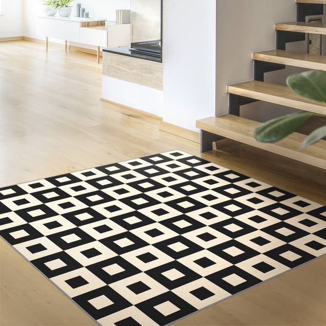 Modern rugs Geometrical Pattern of Black and Beige squares