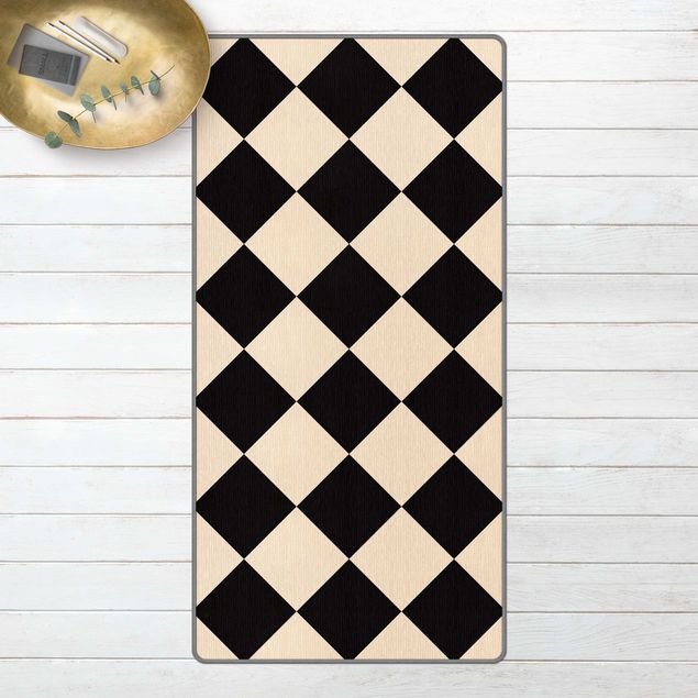 Checkered rugs Geometrical Pattern Rotated Chessboard Black Beige