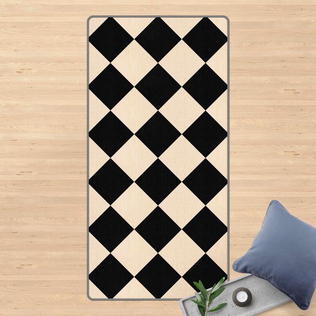 Beige rugs Geometrical Pattern Rotated Chessboard Black Beige
