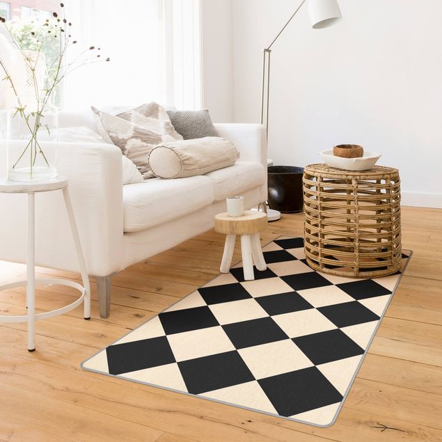 Modern rugs Geometrical Pattern Rotated Chessboard Black Beige