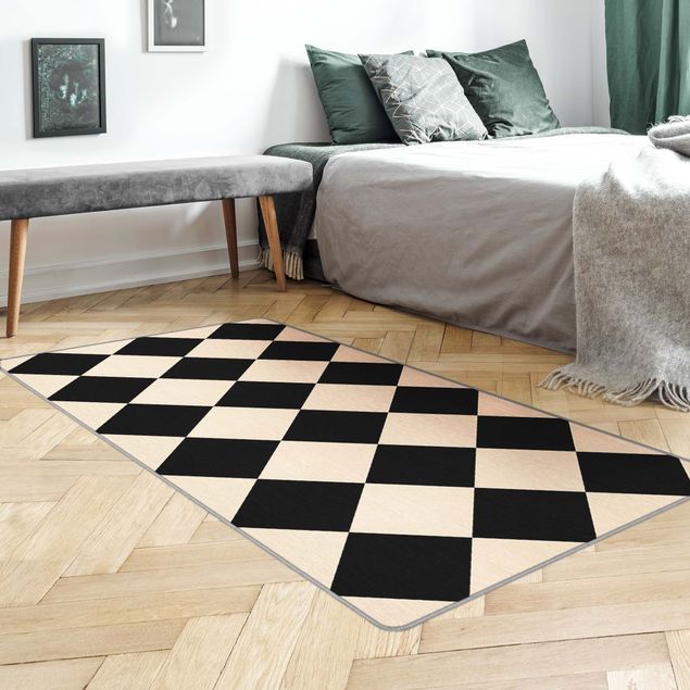 Cream rugs Geometrical Pattern Rotated Chessboard Black Beige