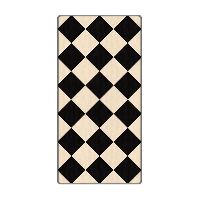 Woven rugs Geometrical Pattern Rotated Chessboard Black Beige