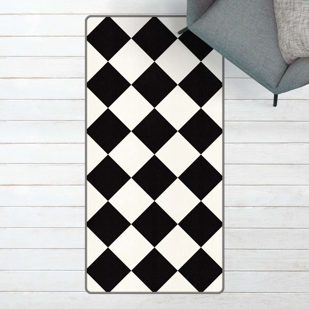 checkerboard rug Geometrical Pattern Rotated Chessboard Black And White