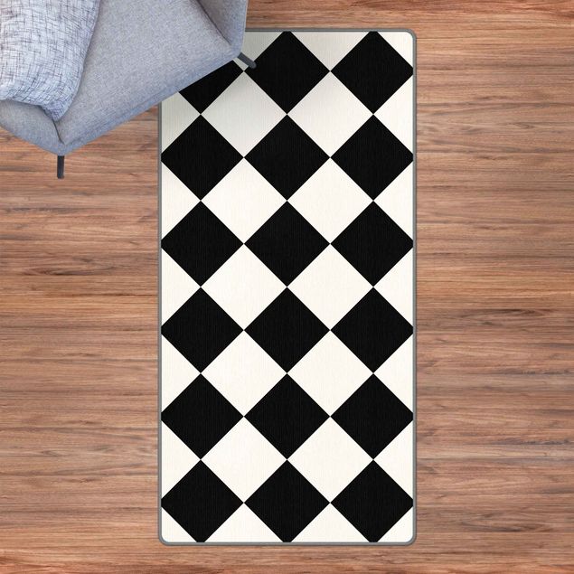 black and white area rug Geometrical Pattern Rotated Chessboard Black And White