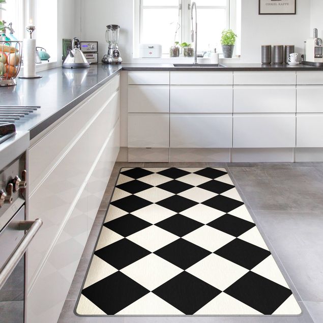 modern area rugs Geometrical Pattern Rotated Chessboard Black And White