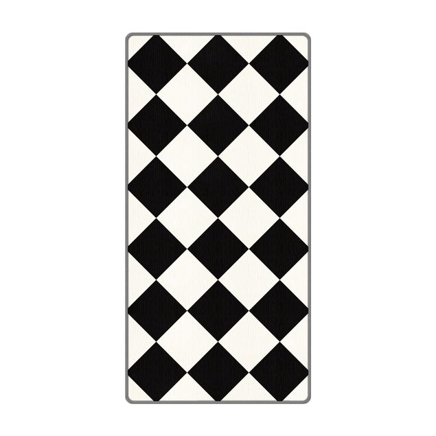 Rug - Geometrical Pattern Rotated Chessboard Black And White