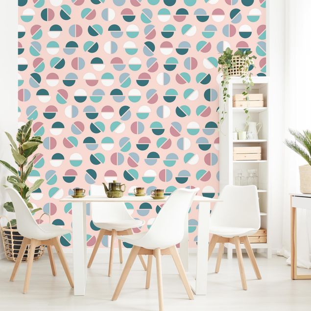 Wallpaper - Geometrical Pattern Semicircle In Pastell Colours