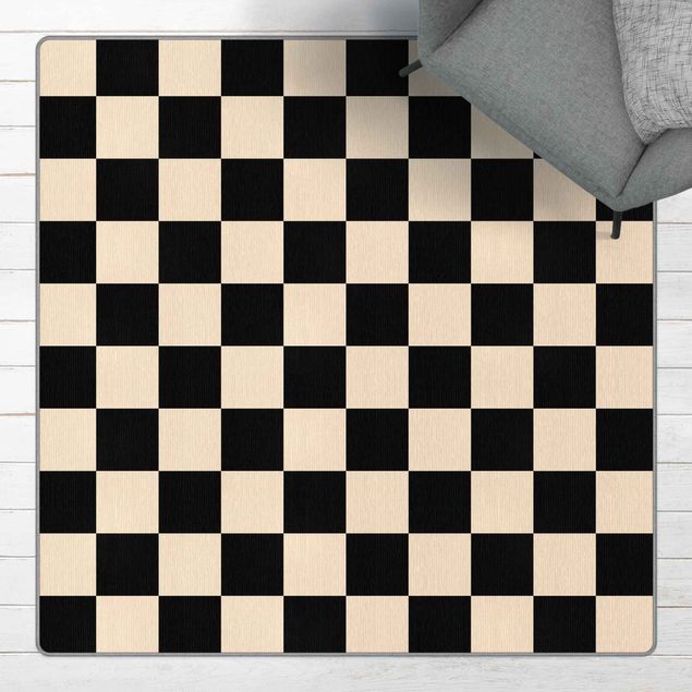 Checkered rugs Geometrical Pattern Chessboard Black Beige