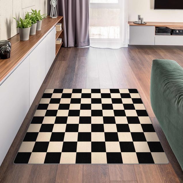 Modern rugs Geometrical Pattern Chessboard Black Beige