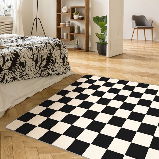Cream rugs Geometrical Pattern Chessboard Black Beige