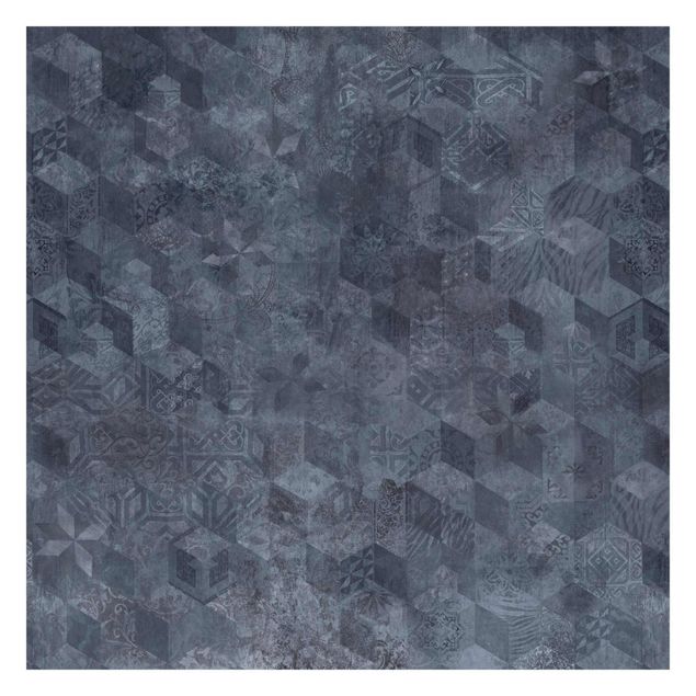 Wallpaper - Geometrical Vintage Pattern with Ornaments Blue
