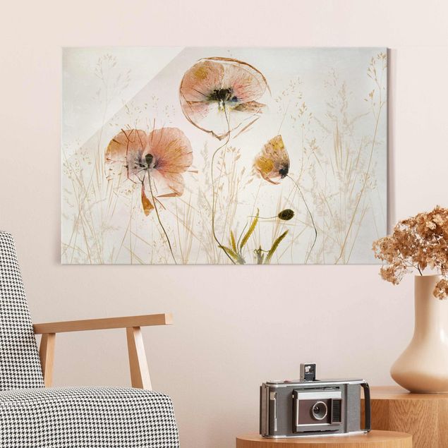Glas Magnettafel Dried Poppy Flowers With Delicate Grasses