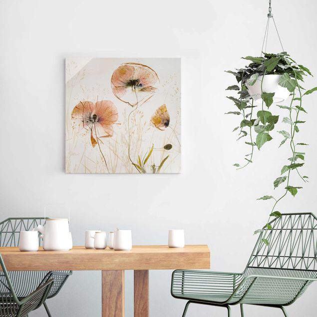Glass print - Dried Poppy Flowers With Delicate Grasses