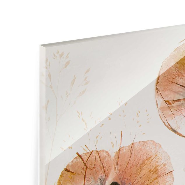 Glass print - Dried Poppy Flowers With Delicate Grasses