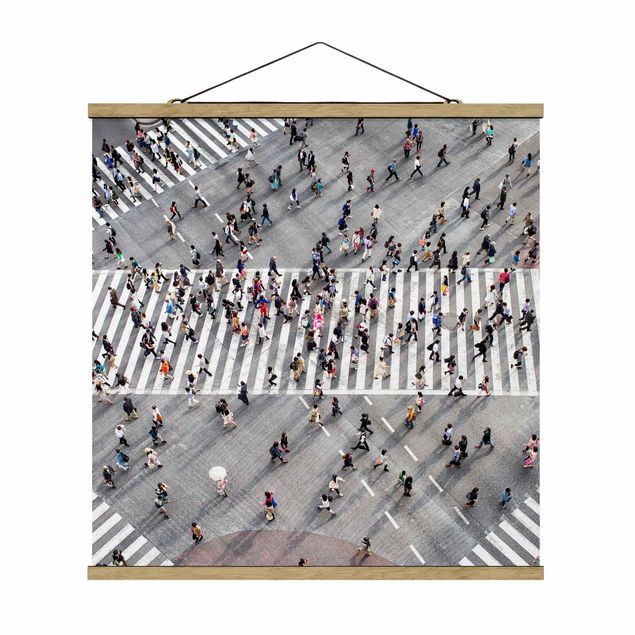 Fabric print with poster hangers - Shibuya Crossing in Tokyo - Square 1:1