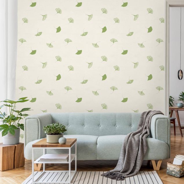 Wallpaper - Gingko Leaf Pattern In Green