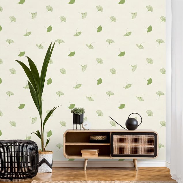 Wallpaper - Gingko Leaf Pattern In Green