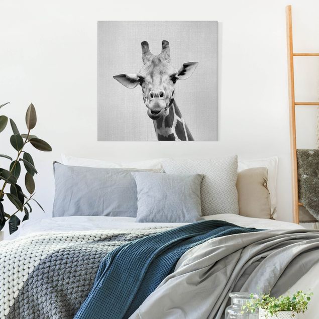 Canvas print - Giraffe Gundel Black And White - Square 1:1