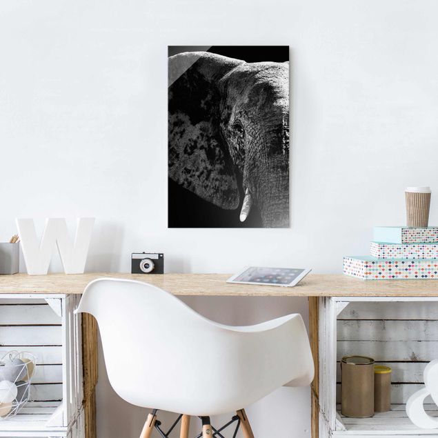 Glass print - African Elephant black & white