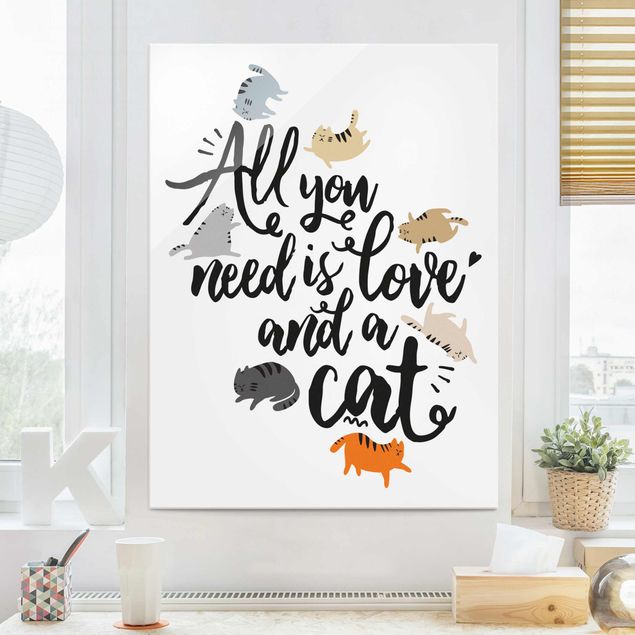 Magnettafel Glas All You Need Is Love And A Cat