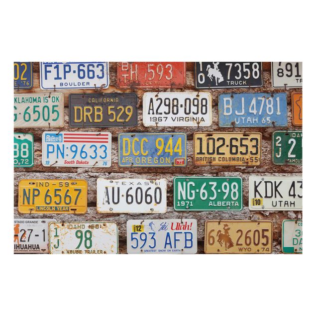 Glass print - American License Plates On Wood
