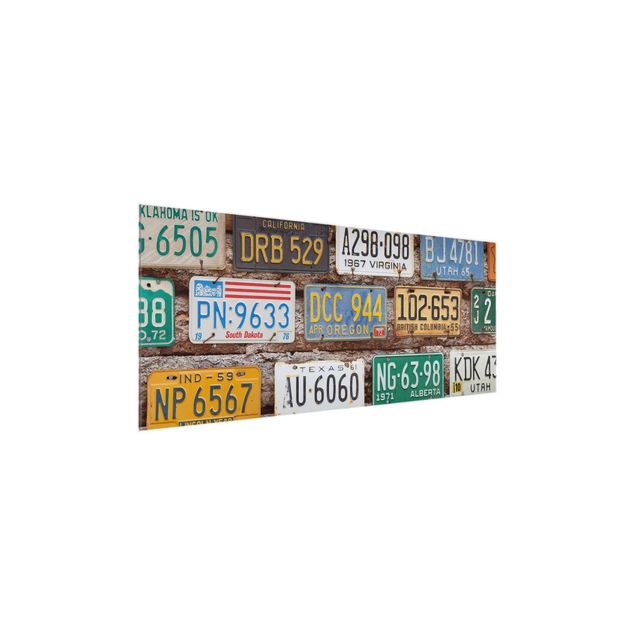 Glass print - American License Plates On Wood
