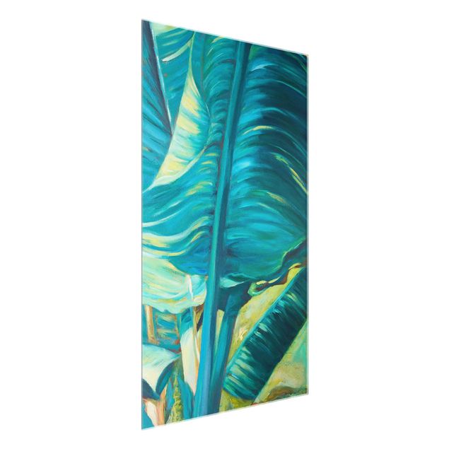 Glass print - Banana Leaf With Turquoise I