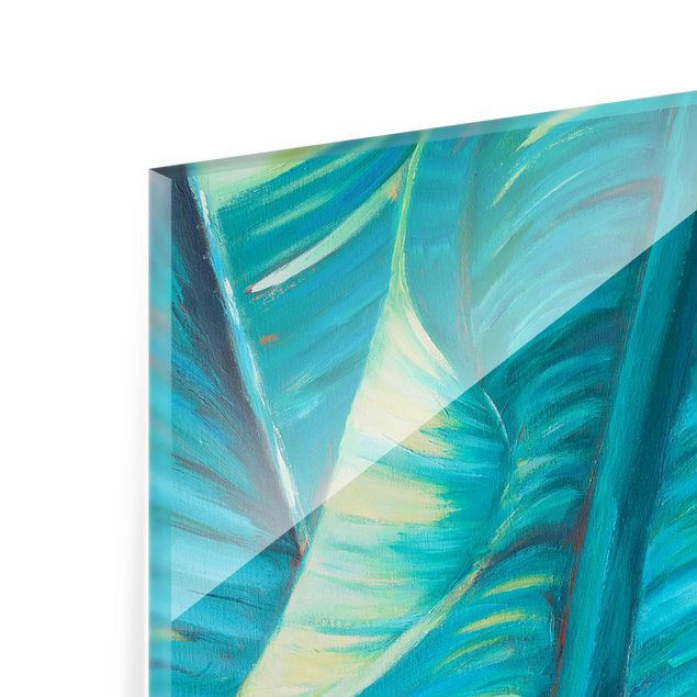 Glass print - Banana Leaf With Turquoise I