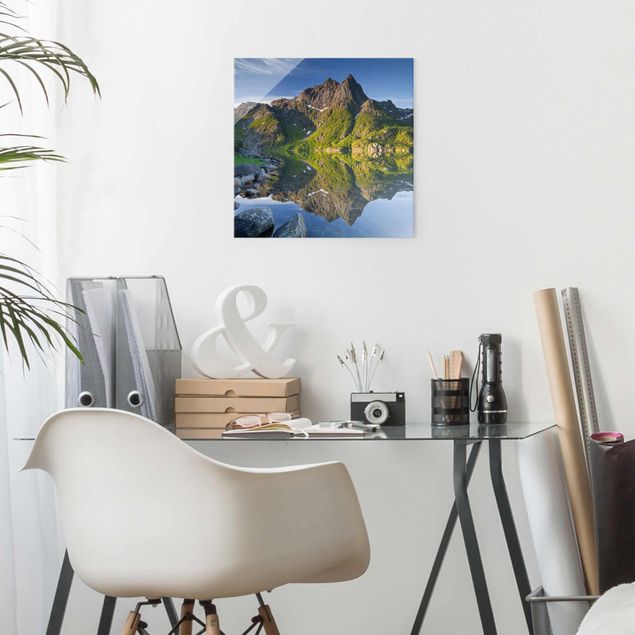 Glass print - Mountain Landscape With Water Reflection In Norway