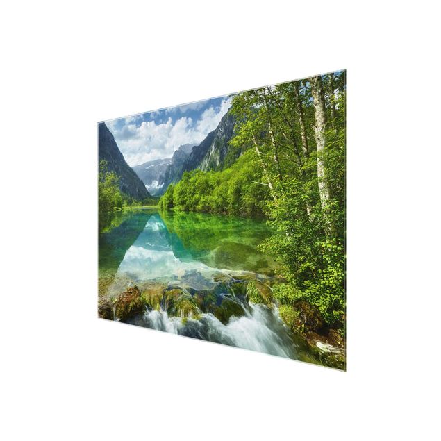 Glass print - Mountain Lake With Water Reflection